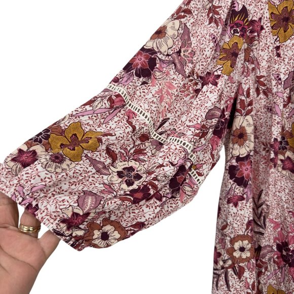 Knox Rose Women SZ M Floral Print 3/4 Sleeve Blouse Lightweight Rayon Scoop Neck - Picture 3 of 9